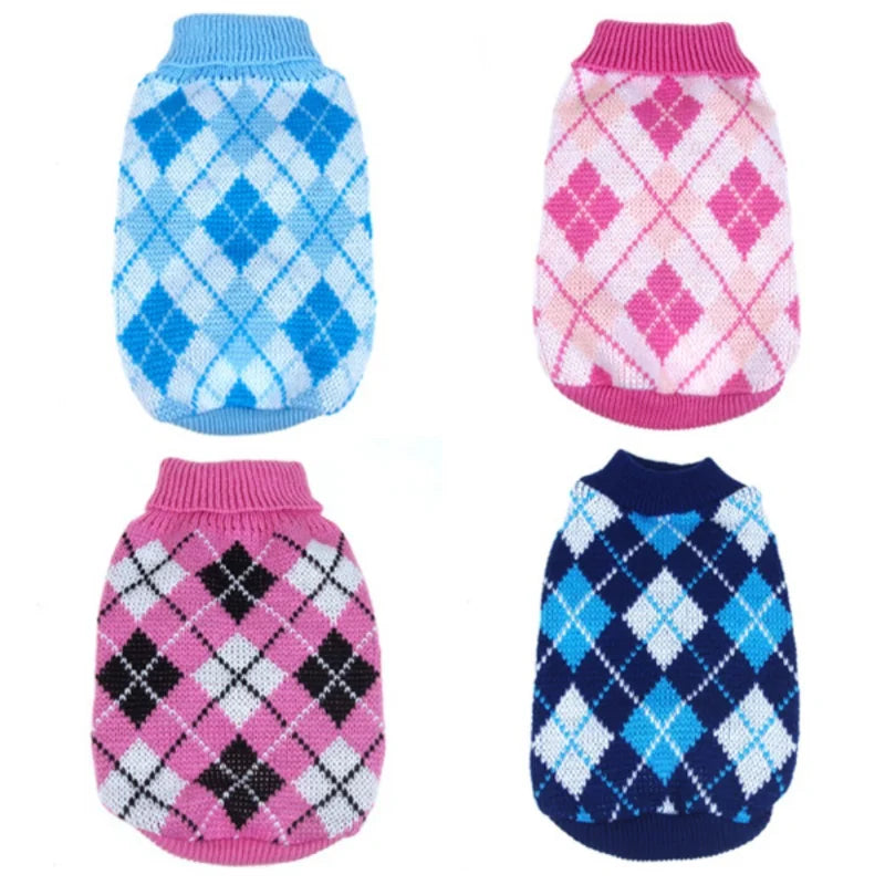 Argyle Dog Sweater - Light Blue