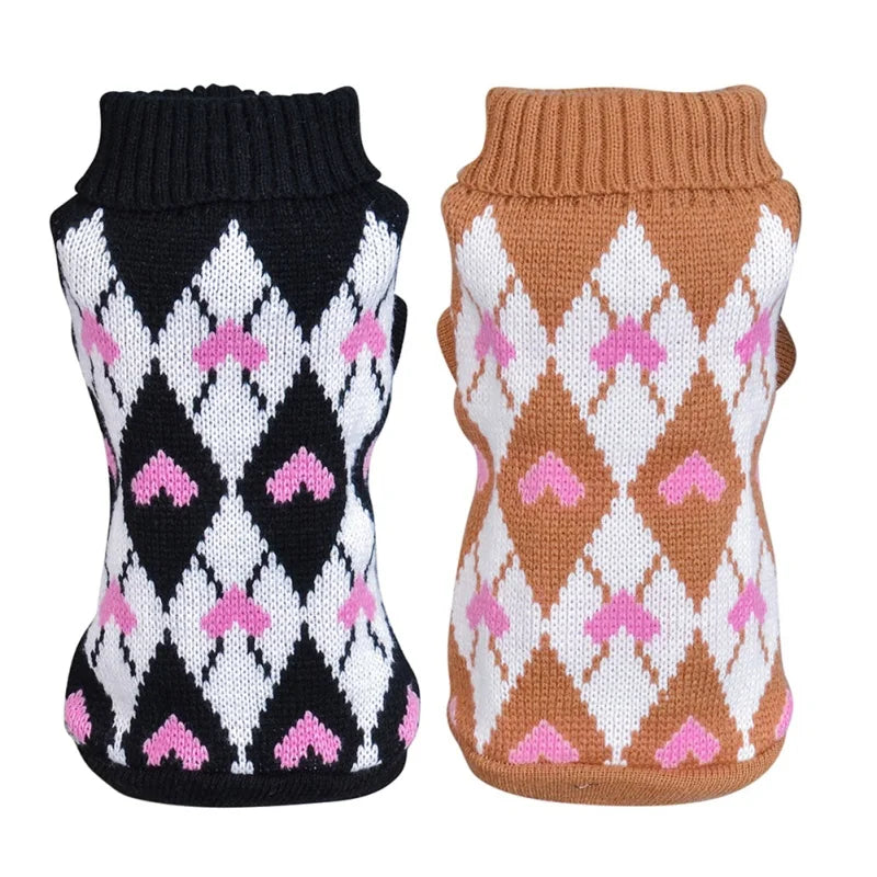 Argyle Dog Sweater - Pink & White