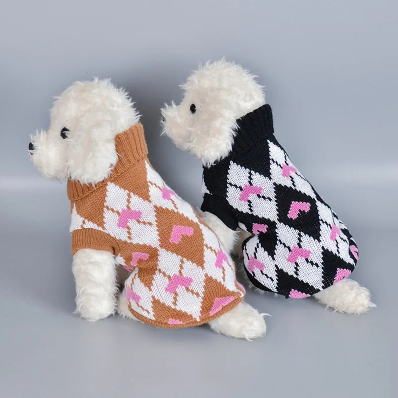 Argyle Dog Sweater - Pink & White