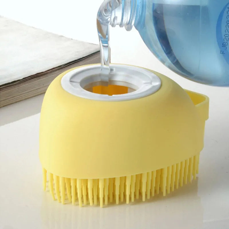 Soap Dispensing Dog Bath Brush - Yellow
