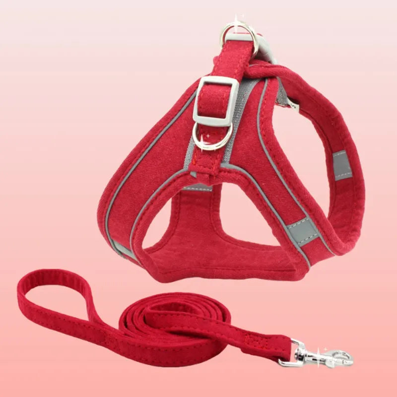 Soft Reflective Dog Harness Set - Red