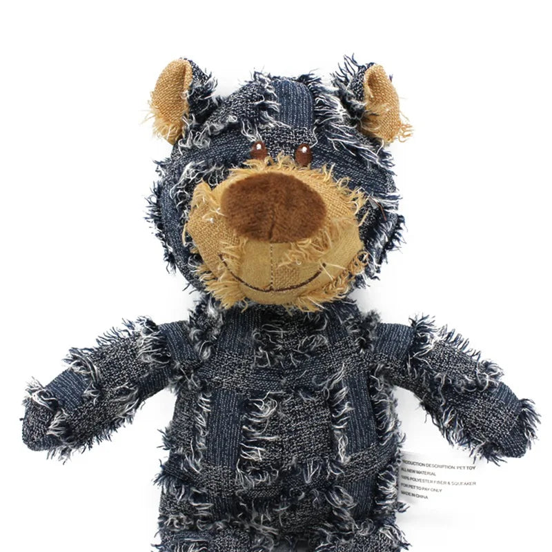 Patchwork Teddy Squeaky Dog Toy - Brown