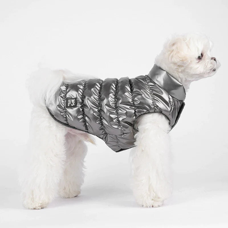 Ruched Metallic Waterproof Dog Vest - Silver