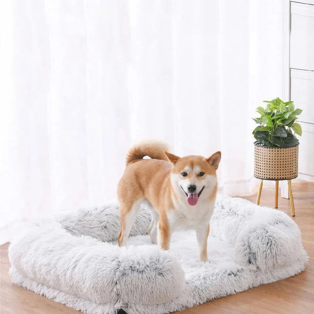 Plush Faux Fur Dog Bed - Dark Grey