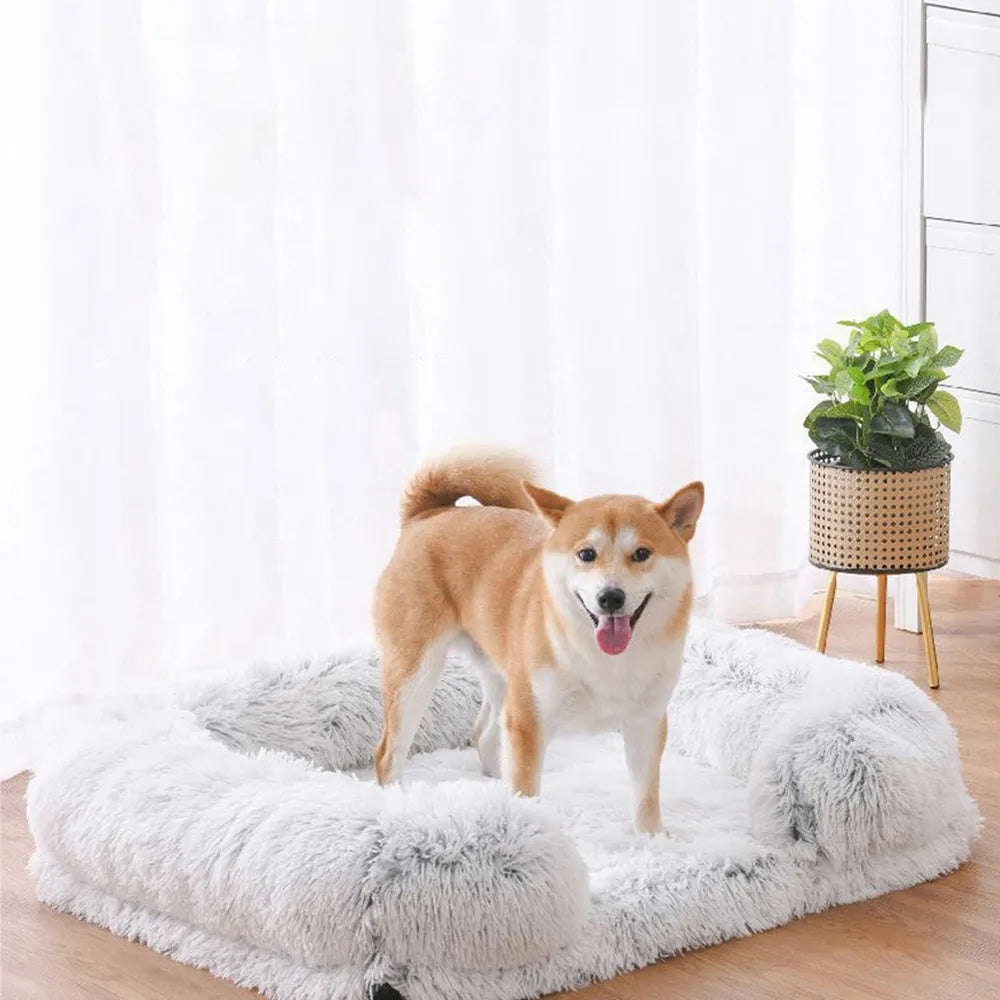 Plush Faux Fur Dog Bed - Light Grey
