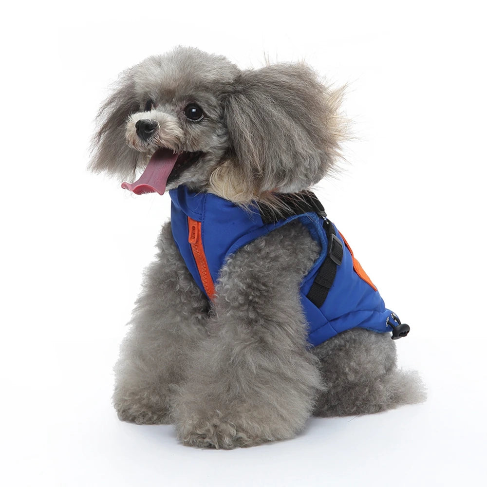 Hooded Color-Block Winter Dog Vest - Blue