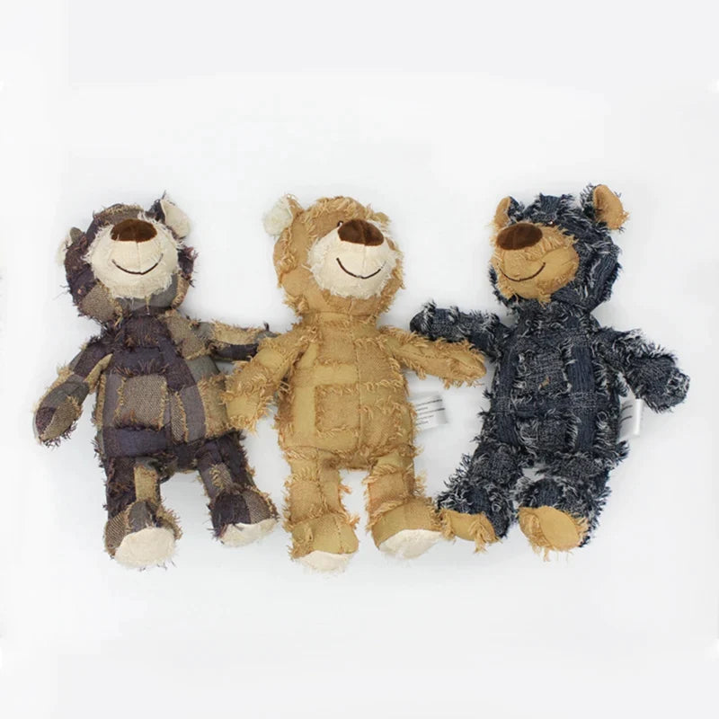 Patchwork Teddy Squeaky Dog Toy - Brown